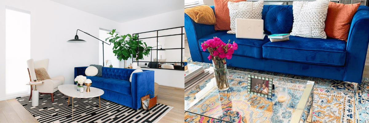 blue velvet couch living room ideas